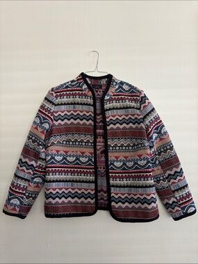 Valerie B Multicolor Boho Geometric Print Open Front Jacket Size L
